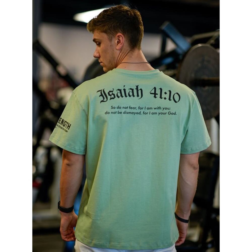 HOLSTRENGTH | Heavyweight Green Cotton Isaiah 41:10 Workout Activewear Gym- L